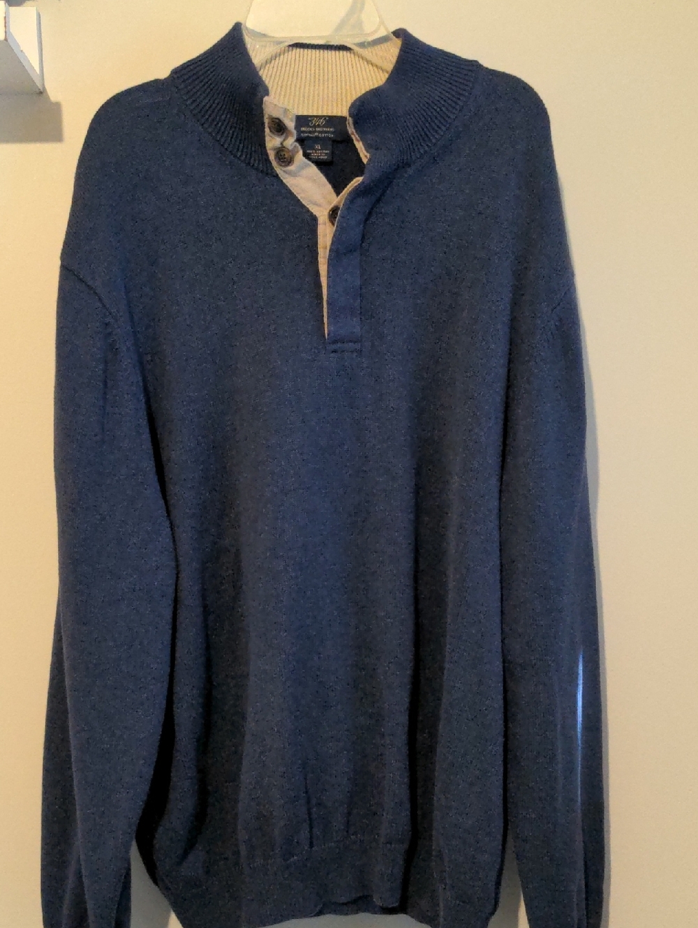 Brooks Brothers Navy Crewneck Henley Sweater with Contrast Placket Size XL
